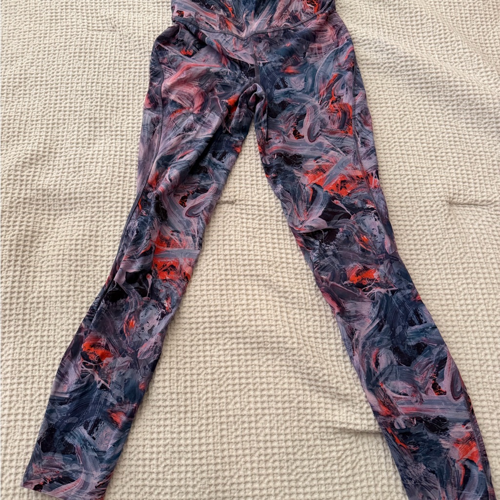 Lululemon Athletica Swirl Print Leggings In Black, Pink, Red
